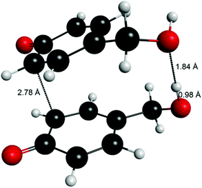 An attempt to compute the transition state for the formation of 5-5′ quinone (6QQ) using 4-hydroxymethyl (6) as the model, revealing the stabilizing hydrogen bond between the hydroxymethyl groups.