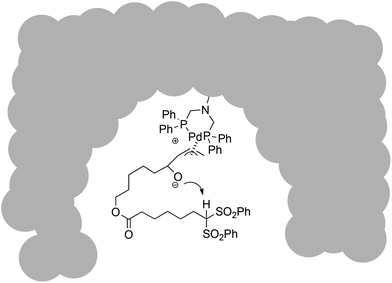 Mechanistic proposal for intramolecular cyclization at the active site within a catalyst bead.