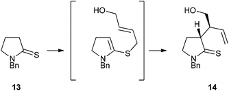 Thia-Claisen reaction. Reagents and conditions: (E)-HOCH2CHCHCH2Br, MeCN then Et3N, 40 °C, 67%.