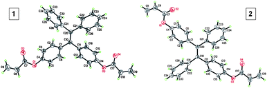 ORTEP drawings of crystals of 1 and E–2.