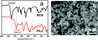 (a and b) FT-IR and SEM characterization of the PILC product.
