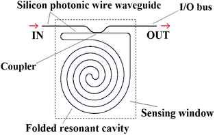 A planar ring resonator based on silicon photonic wire waveguide characterized by a folded cavity geometry.