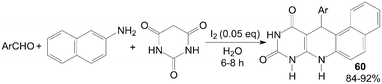 Synthesis of benzo[f]pyrimido[4,5-b]quinoline derivatives in aqueous media.