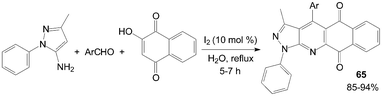 Synthesis of benzo[h]pyrazolo[3,4-b]quinolines from aromatic aldehydes.