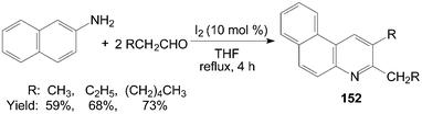 Synthesis of 2,3-dialkylbenzo[f]quinolines from naphthalen-2-amine and alkyl aldehydes.