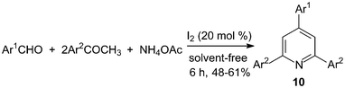 Iodine catalyzed synthesis of the 2,4,6-triarylpyridines.