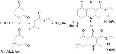 Iodine catalyzed synthesis of the 1,4-DHPs.