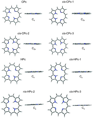 Corrphycene and Hemiporphycene isomer optimised geometries. These were used to calculate vertical OPA and TPA transitions.