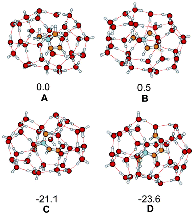 B3LYP/6-311+G**//B3LYP/6-31+G* level optimized structures and relative energies (in kcal mol−1 units) of oxazol-2-ylidene with 31 water, oxazolium-hydroxide, 13 and 14 with 30–30 water molecules.