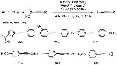 Decarboxylative coupling with aryl boronic acids.