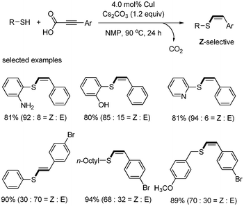 Decarboxylative C–S bond formation.