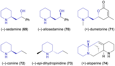 Examples of alkaloids prepared from building block 67.
