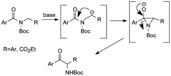 Rearrangement of N-Boc-acylamide derivatives under basic conditions.20