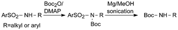 Reductive cleavage of N-Boc-arenesulfonamides with magnesium in anhydrous methanol.