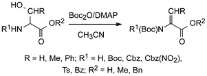 Synthesis of protected dehydroamino acids using Boc2O/DMAP.40