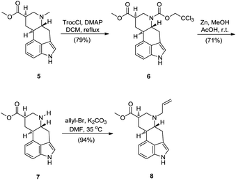 Synthesis of 6-N-allylated 9,10-dihydrolysergic acid methyl ester 8.