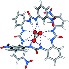 X-ray crystal structure of 7 (tetraethylammonium carbonate complex). Counterions are omitted for clarity.