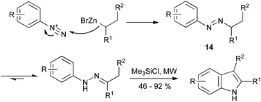 Modern variant on the Japp–Klingemann reaction using organozinc nucleophiles.