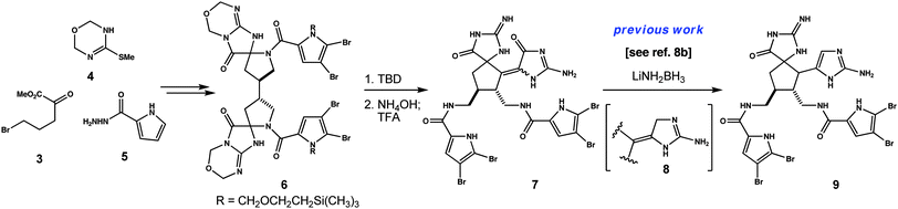 Spirocycles 9 are prepared in 12 steps from γ-butyrolactone, utilizing thiouron 4 and carbohydrazide 5 as key building blocks.