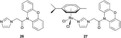 A ruthenium(ii) arene phenoxazine complex 27 designed as an MDR inhibitor and the uncoordinated ligand 26.