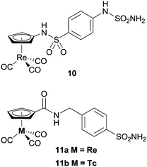 Examples of metal-carbonyl CA inhibitors.