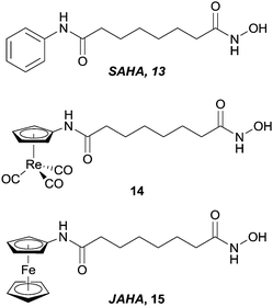 SAHA and metal-containing analogues evaluated as HDAC inhibitors.
