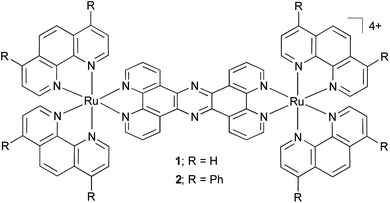 Dinuclear RuII complexes 1 and 2.