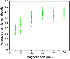 Average chain length as a function of magnetic field strength for GQ2 in the presence of 100 mM KCl. Magnetic field was applied for 20 min.