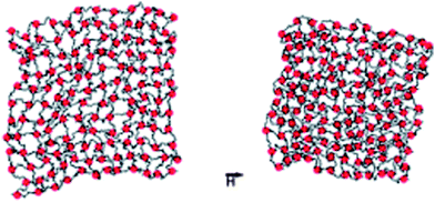 Snapshot from computer simulations of a bead–spring network model with embedded magnetic particles without (left) and with (right) an applied magnetic field. From ref. 33.