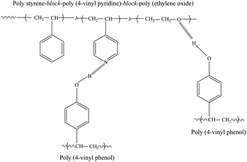 Schematic representation of possible hydrogen bonding interactions between the SVPEO triblock copolymer and PVPh homopolymer.