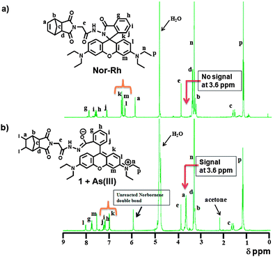 
          1H NMR spectrum of (a) Nor-Rh; (b) 1 + As(iii).