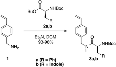 Synthesis of StPhe (3a) and StTrp (3b) monomers.
