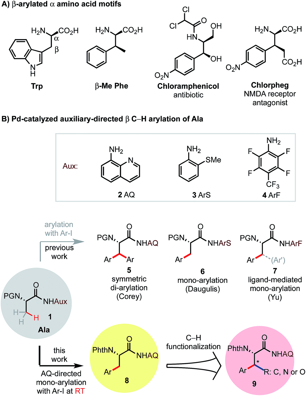 Palladium-catalyzed trifluoroacetate-promoted mono-arylation of the  β-methyl group of alanine at room temperature: synthesis of β-arylated  α-amino acids through sequential C–H functionalization - Chemical Science  (RSC Publishing)