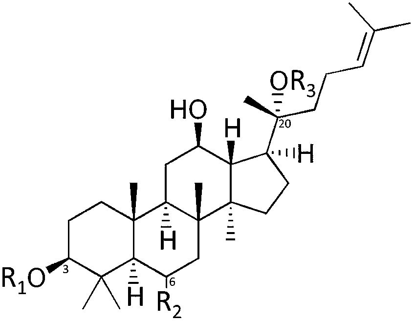 Chemical structures of ginsenoside F1 and its α-glycosylated F1(G1-F1).