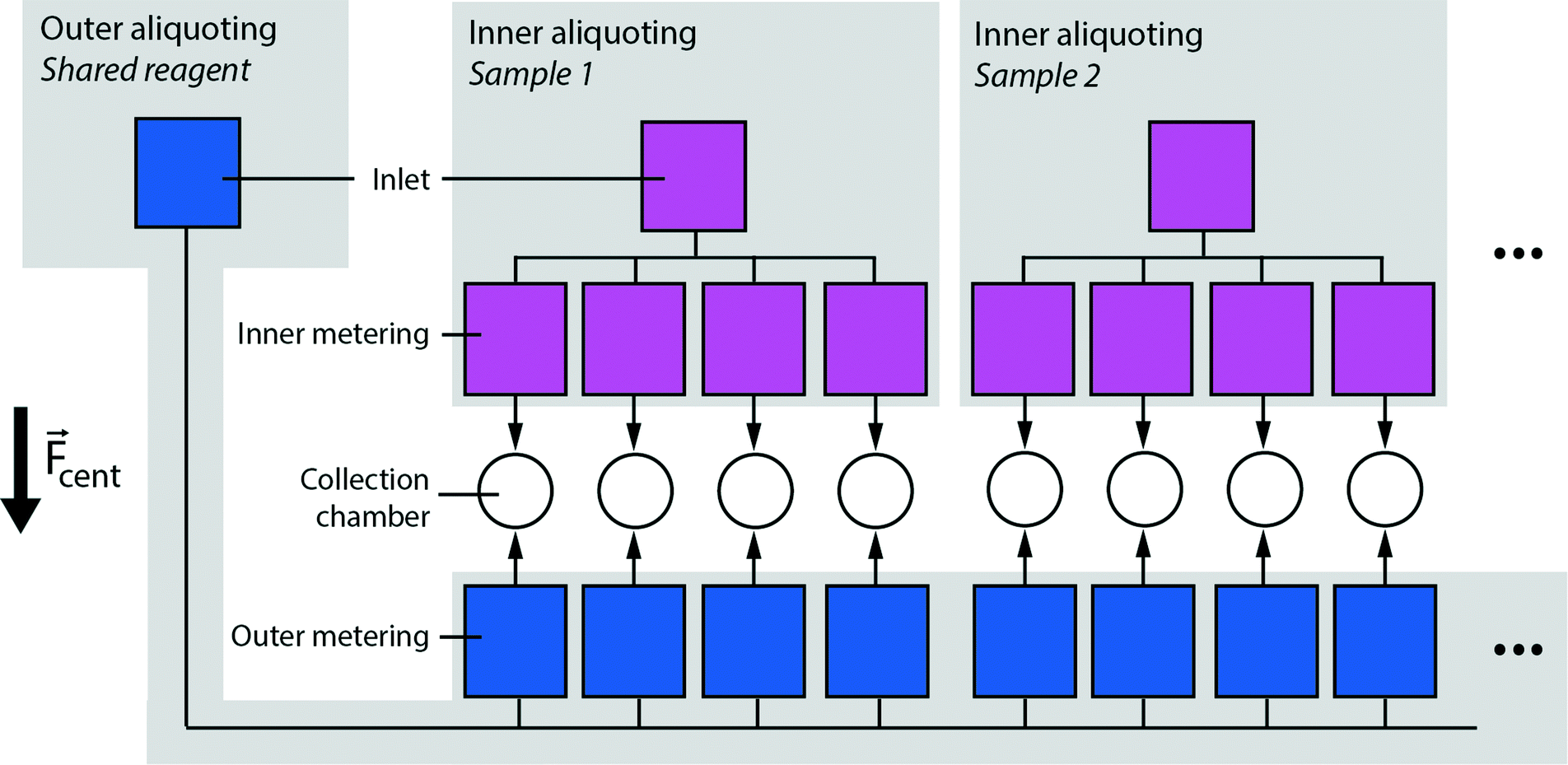 Centrifugopneumatic multiliquid aliquoting parallel aliquoting and