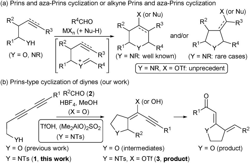 Alkyne aza-Prins cyclization of N -(hexa-3,5-diynyl)tosylamides with  aldehydes using triflic acid and a binuclear aluminum complex - Chemical  Communications (RSC Publishing) DOI:10.1039/C9CC03700D