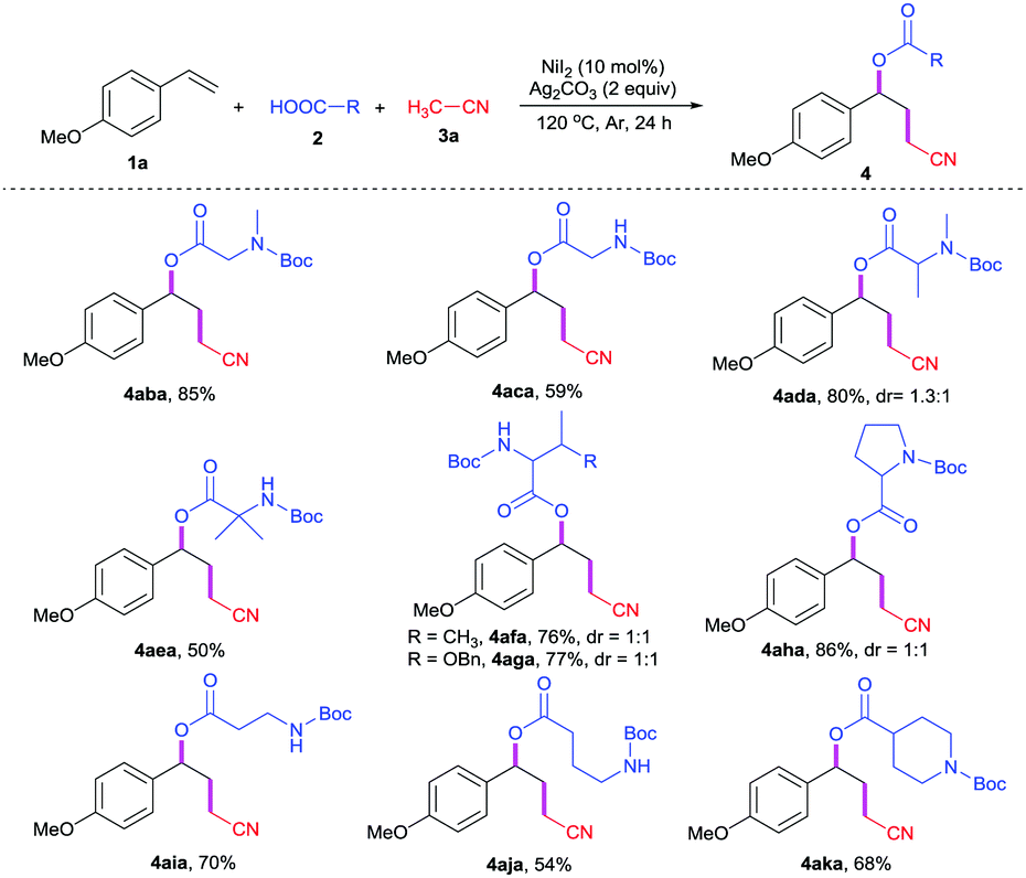 Silver Mediated Oxidative 1 2 Alkylesterification Of Styrenes With Nitriles And Acids Via C Sp3 H Functionalization Chemical Communications Rsc Publishing