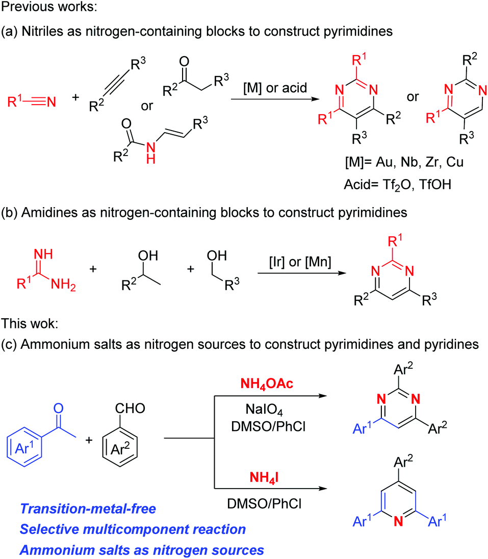 Transition Metal Free Selective Pyrimidines And Pyridines Formation From Aromatic Ketones Aldehydes And Ammonium Salts Green Chemistry Rsc Publishing