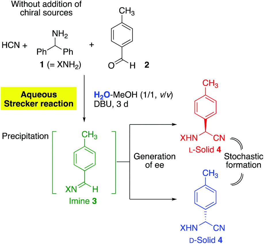 Absolute asymmetric Strecker synthesis in a mixed aqueous medium