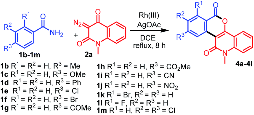 One Pot Construction Of Diverse And Functionalized Isochromenoquinolinediones By Rh Iii Catalyzed Annulation Of Unprotected Arylamides With 3 Diazoquinolinediones And Their Application For Fluorescence Sensor Rsc Advances Rsc Publishing