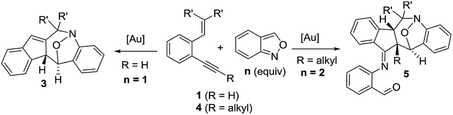 Gold Catalyzed 4 3 Annulations Of 2 Alkenyl 1 Alkynylbenzenes With Anthranils With Alkyne Dependent Chemoselectivity Skeletal Rearrangement Versus Non Rearrangement Chemical Science Rsc Publishing