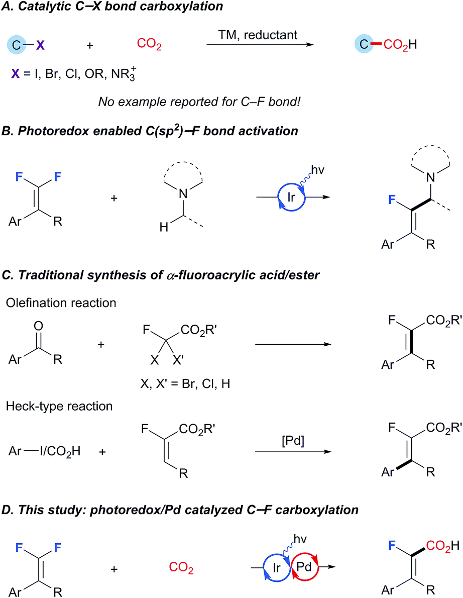 Selective C F Bond Carboxylation Of Gem Difluoroalkenes With Co2 By Photoredox Palladium Dual Catalysis Chemical Science Rsc Publishing