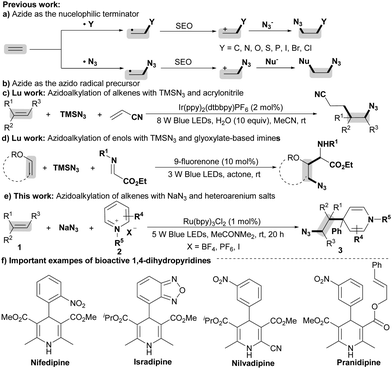 Visible Light Photoredox Alkylazidation Of Alkenes With Sodium Azide And Heteroarenium Salts Entry To Azido Containing 1 4 Dihydropyridines Chemical Communications Rsc Publishing Doi 10 1039 D0ccb