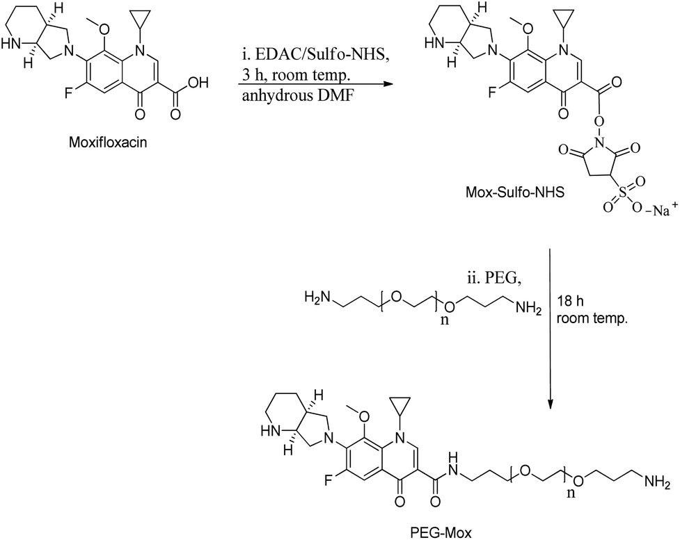 Synthesis Physicochemical Characterization Toxicity And Efficacy Of A Peg Conjugate And A Hybrid Peg Conjugate Nanoparticle Formulation Of The Antibiotic Moxifloxacin Rsc Advances Rsc Publishing