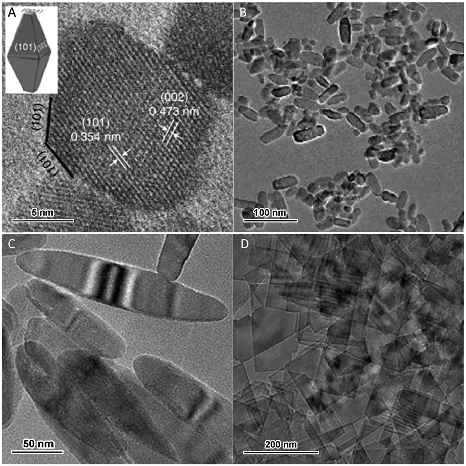 Tuning the shape and crystal phase of TiO 2 nanoparticles for 