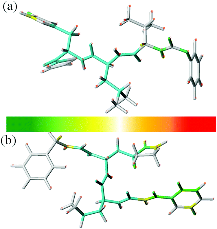 HQSAR contribution maps of compound B-12(A), B-2(B), P-41(C), B-10(D)