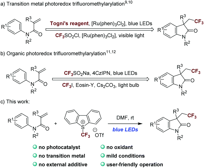 Photocatalyst And Additive Free Visible Light Induced Trifluoromethylation Arylation Of N Arylacrylamides With Umemoto S Reagent Chemical Communications Rsc Publishing