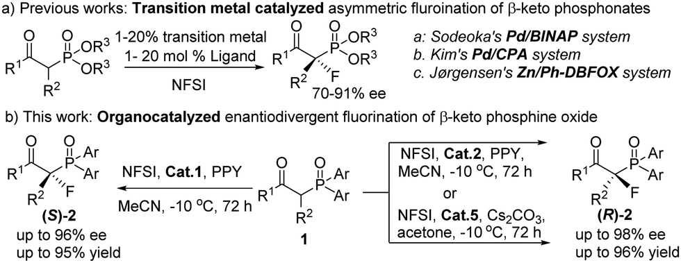 The Organocatalytic Enantiodivergent Fluorination Of B Ketodiaryl Phosphine Oxides For The Construction Of Carbon Fluorine Quaternary Stereocenters Chemical Communications Rsc Publishing