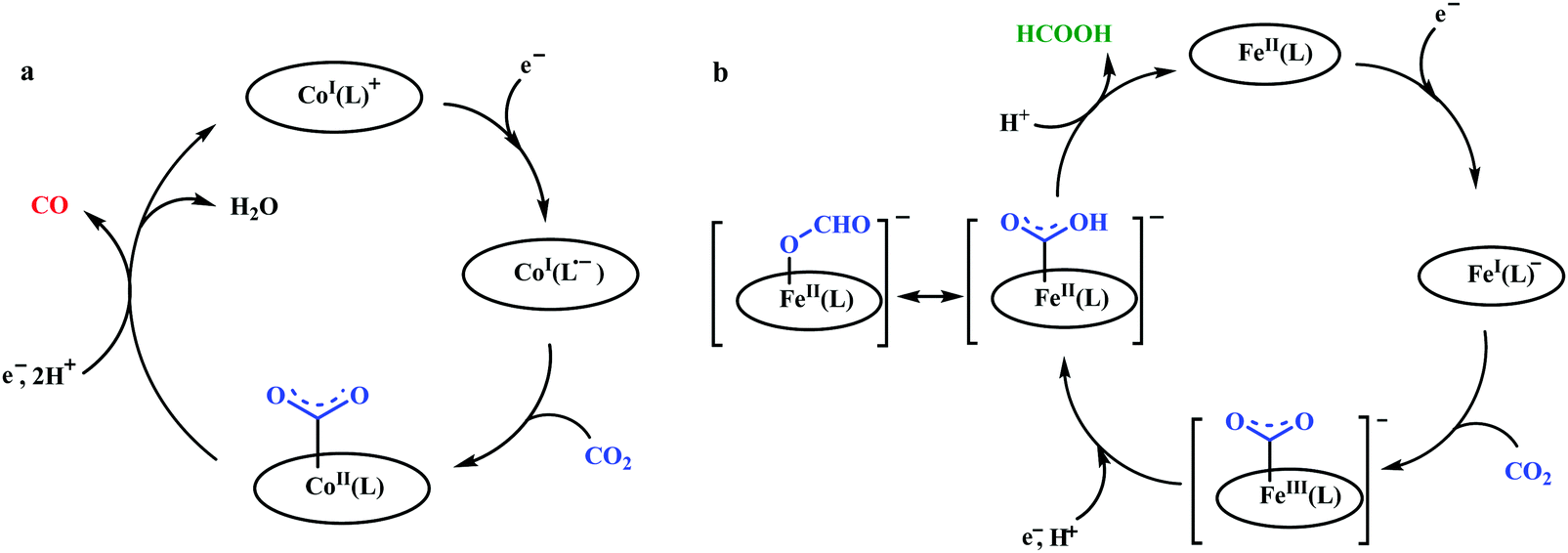 Biochemical And Artificial Pathways For The Reduction Of Carbon Dioxide Nitrite And The Competing Proton Reduction Effect Of 2nd Sphere Interactions In Catalysis Chemical Society Reviews Rsc Publishing