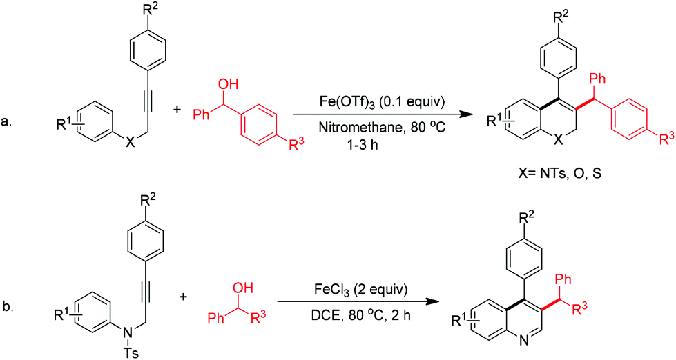 Iron Catalyzed Carboarylation Of Alkynes Via Activation Of P Activated Alcohols Rapid Synthesis Of Substituted Benzofused Six Membered Heterocycles Organic Biomolecular Chemistry Rsc Publishing